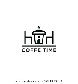 Cafeteria, cup, coffee and bench logo design inspiration