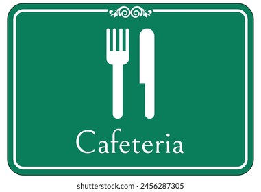 Señal direccional y etiquetas de la cafetería