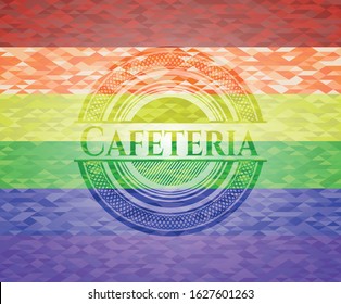 Cafeteria emblem on mosaic background with the colors of the LGBT flag