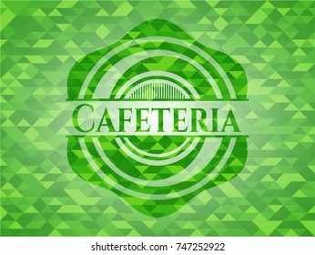 Cafeteria green emblem. Mosaic background