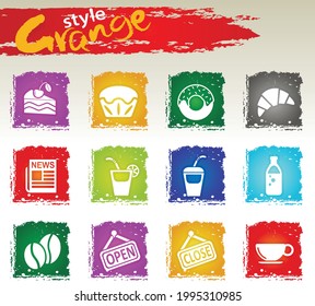 Cafeteria icon set for your design. Grange icons style