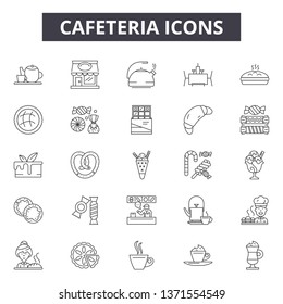 Cafeteria line icons, signs set, vector. Cafeteria outline concept, illustration: cafeteria,cafe,breakfast,restaurant,menu,food