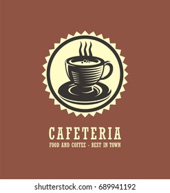 Cafeteria logo design concept with cup of coffee drawing. Best coffee in town creative vector symbol.