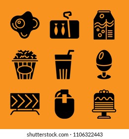 cafeteria, obstacle, work, eating, repair and birthday icon vector set. Flat vector design with filled icons. Designed for web and software interfaces