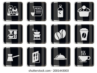 Cafeteria pictograms in black chrome buttons. icon set for your design. vector icons
