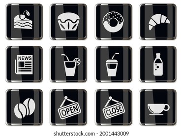 Cafeteria pictograms in black chrome buttons. icon set for your design. vector icons