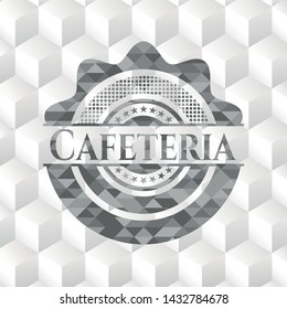 Cafeteria realistic grey emblem with geometric cube white background