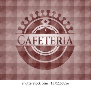 Cafeteria red emblem or badge with abstract geometric polygonal pattern background. Seamless.