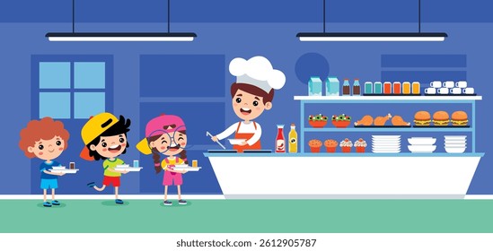 Cafeteria Scene With Cartoon Characters