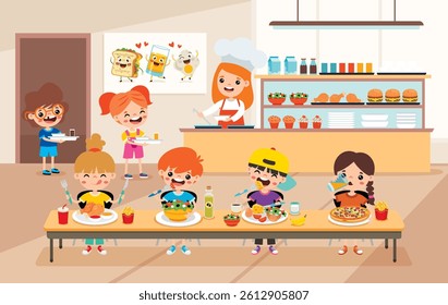 Cafeteria Scene With Cartoon Characters