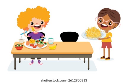 Cafeteria Scene With Cartoon Characters