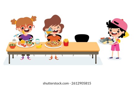 Cafeteria Scene With Cartoon Characters