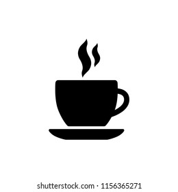 Cafeteria sign. Cafe black vector symbol. Coffee cup with smoke icon.