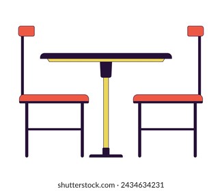 Cafeteria table chairs 2D linear cartoon object. Cafe furniture isolated line vector element white background. Dining room, restaurant seats. Coffee shop interior color flat spot illustration