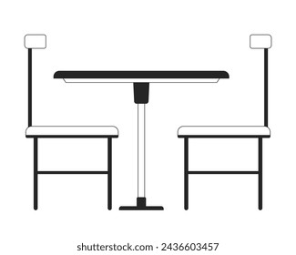 Cafeteria table chairs black and white 2D line cartoon object. Cafe furniture isolated vector outline item. Dining room, restaurant seats. Coffee shop interior monochromatic flat spot illustration