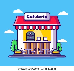 Cafeteria Vector Cartoon Illustrations. Buildings Icon Concept Isolated Premium Vector