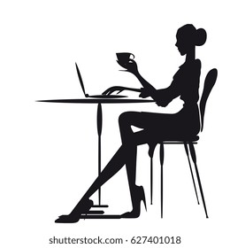cafe,work,,women silhouette, on a white