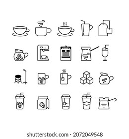 Caffe Icon Set In Black Outline. 