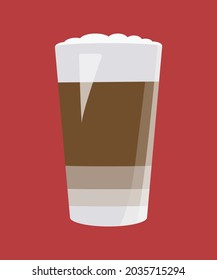 Caffe latte macchiato coffee layered with milk in a high drinking glass or plastic cup Vector illustration. Modern trendy flat style illustration of coffee. Perfect for posters and restaurant menu. 