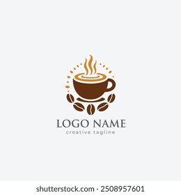 Caffee shop logo, cafe, cup, drink, food, coffeemaker, coffee, grinder logo fully editable vector template