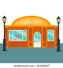 Caffee shops and stores front flat style. Vector illustration