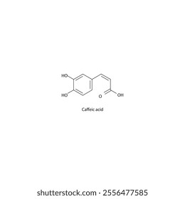 Caffeic acid skeletal structure diagram.hydroxycinnamic acid compound molecule scientific illustration.