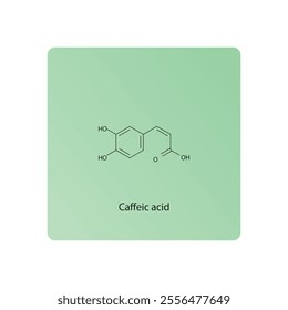 Caffeic acid skeletal structure diagram.hydroxycinnamic acid compound molecule scientific illustration.