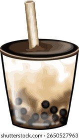 Caffeinated coffee bubble tea with classic tapioca pearls and a wide straw 