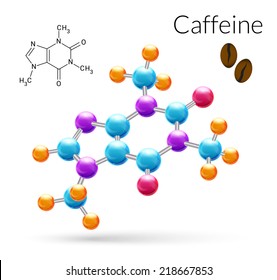 Caffeine 3d molecule chemical science atomic structure poster vector illustration