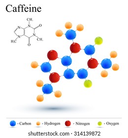 Caffeine 3d molecule and coffee . Modern logotype icon . Vector template  for medicine, science, technology , chemistry, biotechnology