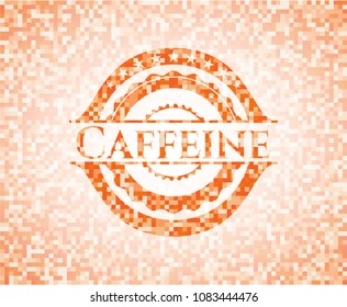 Caffeine abstract emblem, orange mosaic background