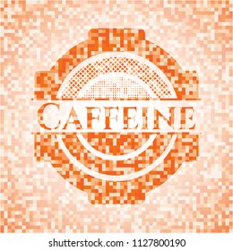 Caffeine abstract emblem, orange mosaic background