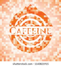 Caffeine abstract emblem, orange mosaic background