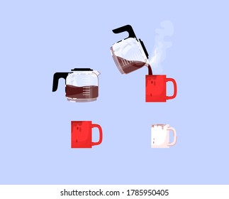 La adicción a la cafeína atributos semiplanos de color RGB ilustraciones vectoriales conjunto. Abuso de bebidas calientes, problema de cofeholismo no saludable. Calcetines y tazas de café objetos de dibujos animados aislados empacan en fondo azul