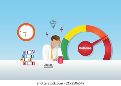 Caffeine addiction. Businessman need coffee to relief effects from caffeine addiction.