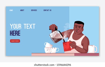Caffeine addiction landing page vector template. Energy drinks dependence website interface idea with flat illustrations. Coffeeholic homepage layout. Web banner, webpage cartoon concept