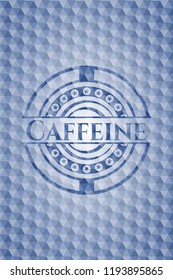 Caffeine blue emblem or badge with geometric pattern background.