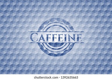 Caffeine blue emblem with geometric background. Vector Illustration. Detailed.