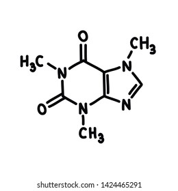 caffeine chemical formula doodle icon, vector illustration