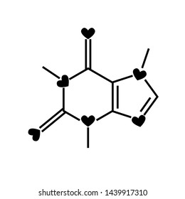 Caffeine chemical formula with hearts. Vector illustration on white. svg
