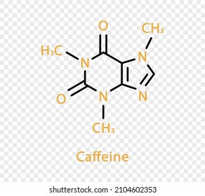 Koffein-chemische Formel Koffein strukturelle chemische Formel einzeln auf transparentem Hintergrund.