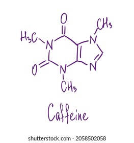 Koffein-chemische Struktur. Vektorgrafik Handgezeichnet.