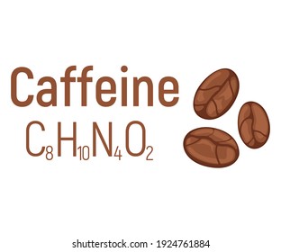 Caffeine concept chemical formula icon label, text font vector illustration, isolated on white. Periodic element table, addictive drink stuff.