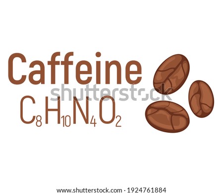 Caffeine concept chemical formula icon label, text font vector illustration, isolated on white. Periodic element table, addictive drink stuff.