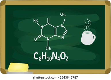 Koffein-Formel auf grünem Brett. Vektorgrafik