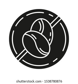 Caffeine free glyph icon. Decaffeinated drink. Product free ingredient. Nutritious dietary. Anxiety, insomnia prevention method. Silhouette symbol. Negative space. Vector isolated illustration