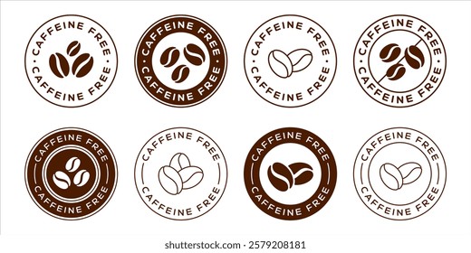 Caffeine Free Icon Badge Logo Sign Set. Zero Coffee Label Emblem.