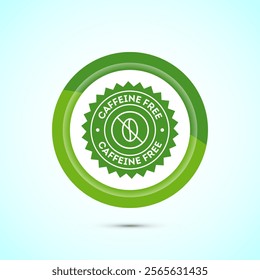 Caffeine free icon design illustration, No caffeine badge, sticker label design. Green Color Button Design