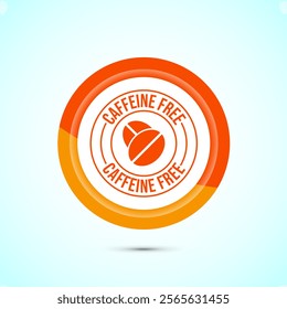 Caffeine free icon design illustration, No caffeine badge, sticker label design. Orange Color Button Design