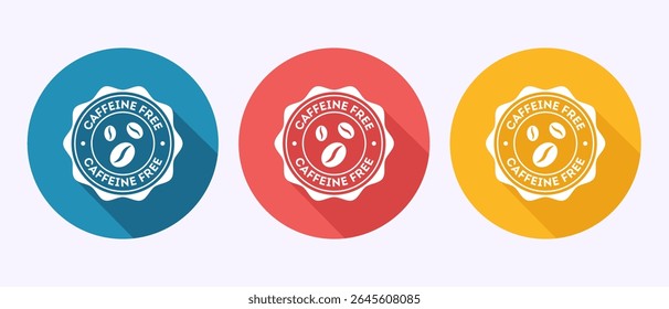 Ilustração de design de ícone livre de cafeína, Sem rótulo adesivo de selo de cafeína no design de botão de sombra